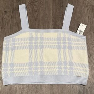 NWT Cozy Hollister Light Blue Plaid Knit Sweater Tank